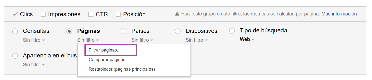 Filtrar las principales consultas para una página en concreto en Google Search Console