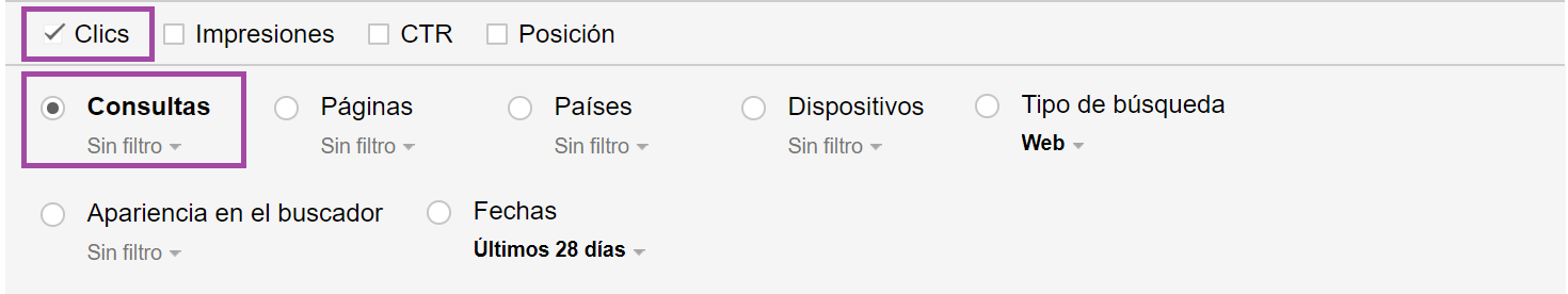 cómo encontrar las principales consultas en google search console