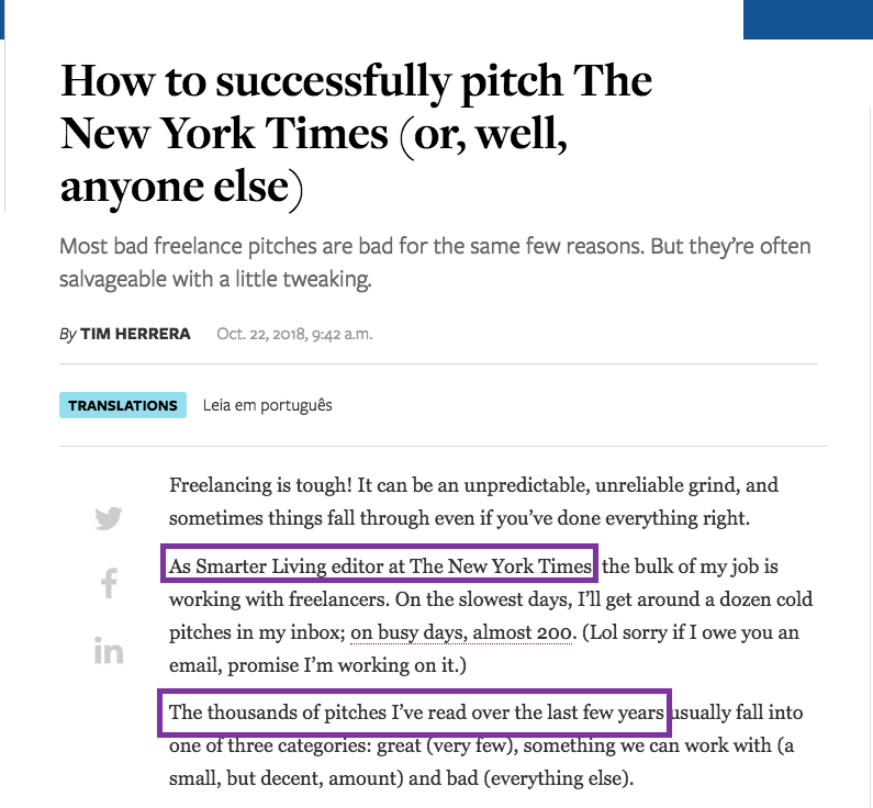 Inicio de un artículo que explica cómo presentar una idea a un medio como el New York Times