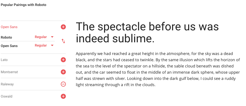 Google Fonts, detalle de combinación de fuentes