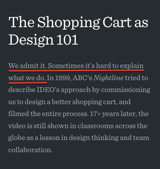 Ejemplo de storytelling de IDEO - lo admitimos...