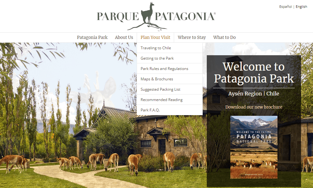 Content marketing for hotels Patagonia Park screenshot