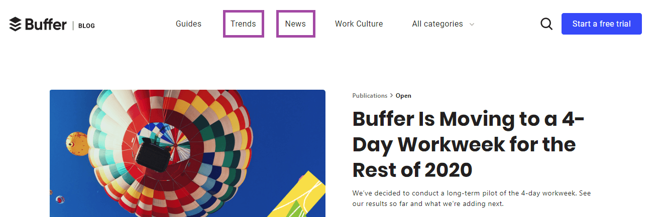 buffer trends news b2b content example